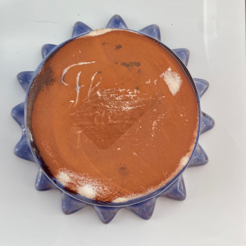Handcrafted Sunburst Blue Pottery Bowl with Cicada Insect - Picture 2 of 2